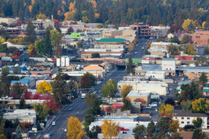 aerial shot downtown bend